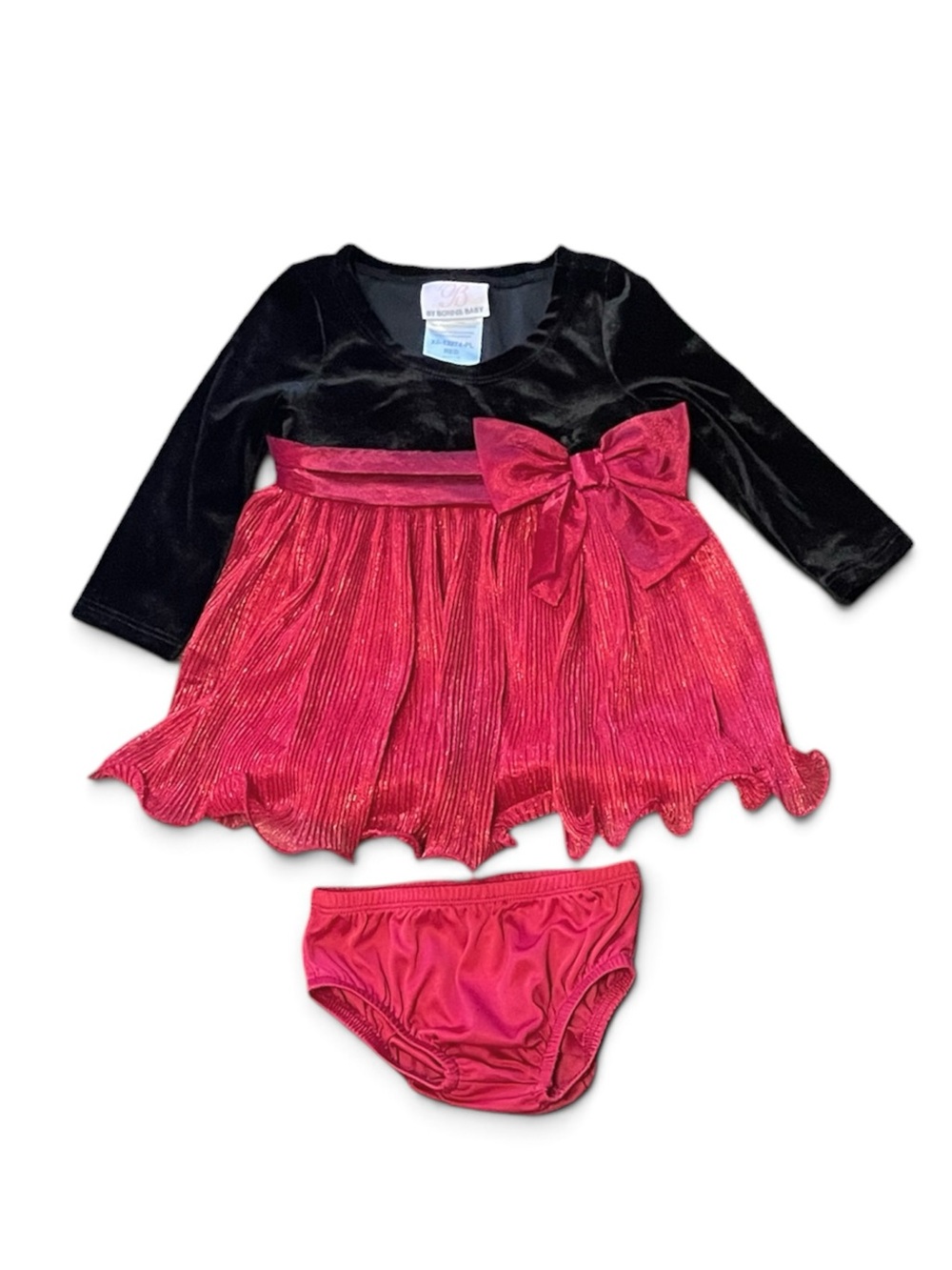 BONNIE BABY Holiday Party Dress Black and Red with Bow Baby Girl’s size 6M